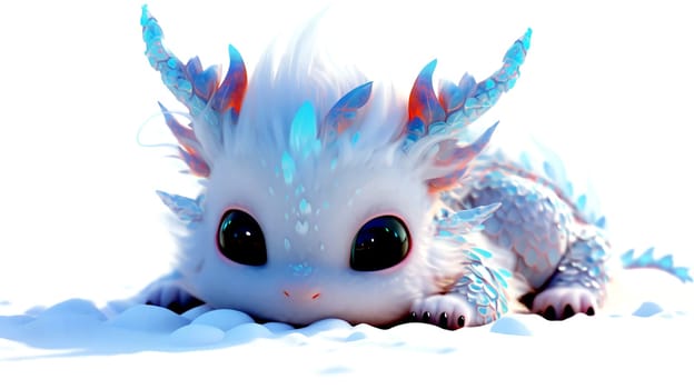 Cute 3D images of little dragons. Panoramic background with Asian Chinese little cute dragon, in high resolution. AI generated.