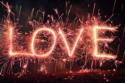 happy valentine day with LOVE popping colorful fireworks in the dark sky .AI generative.