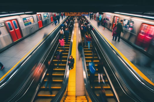 subway stations, train stations, over head view of rush hour and Crowds of people in subway.