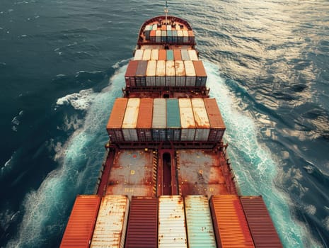 A photo of an enormous cargo ship packed with numerous containers stacked on its deck.