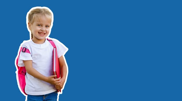 child isolated over blue color background.