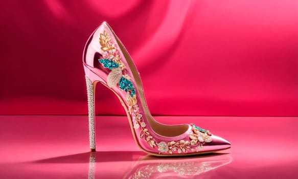 Beautiful shoes decorated with rhinestones. Selective focus. Holiday.