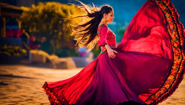 girl dancing flamenco dance. Selective focus. people.