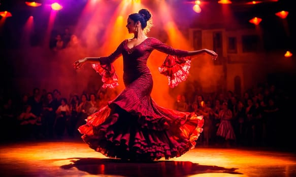 girl dancing flamenco dance. Selective focus. people.