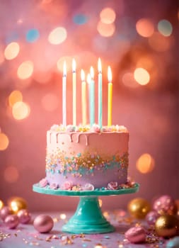 birthday cake with candles. Selective focus. happy.