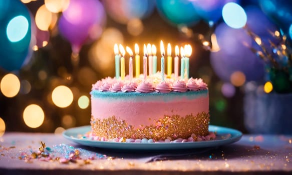 birthday cake with candles. Selective focus. happy.