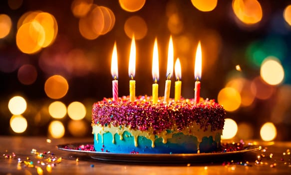 birthday cake with candles. Selective focus. happy.