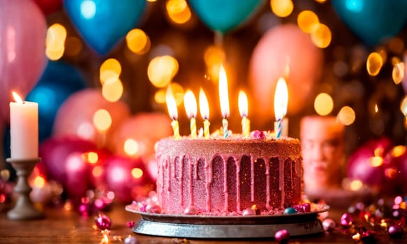 birthday cake with candles. Selective focus. happy.