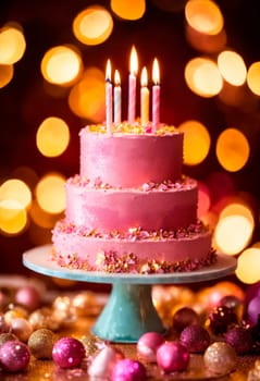 birthday cake with candles. Selective focus. happy.