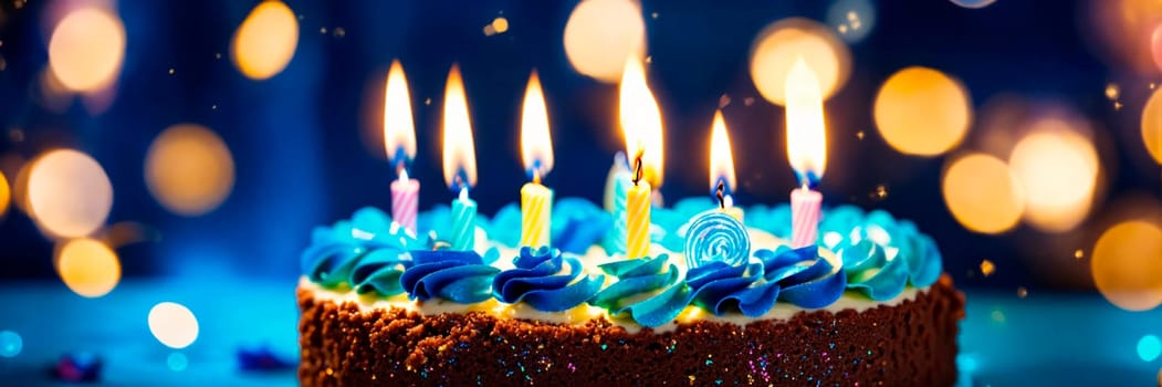 birthday cake with candles. Selective focus. happy.