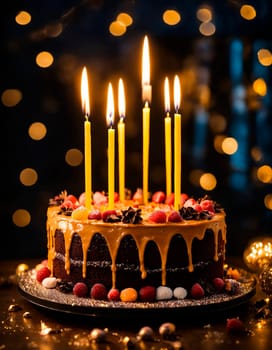 birthday cake with candles. Selective focus. happy.