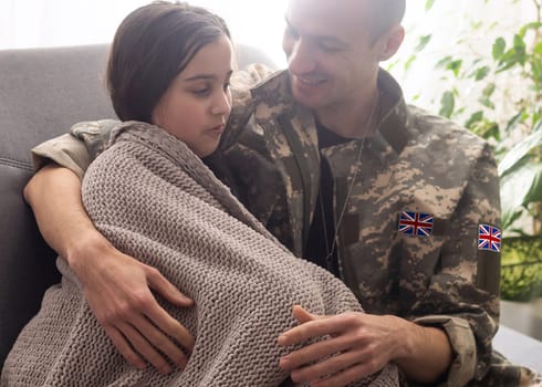 Happy reunion of british soldier and his little daughter