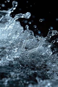 High-speed capture of water droplets splashing dramatically on a dark backdrop.