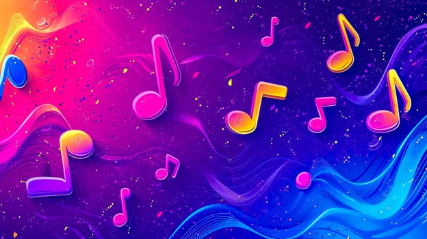 Floating music notes on colorful background
