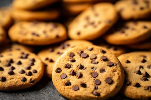 Close-up of chocolate chip cookies on a table.