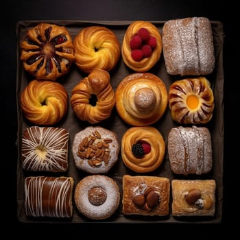 Assorted freshly baked pastries in a box.