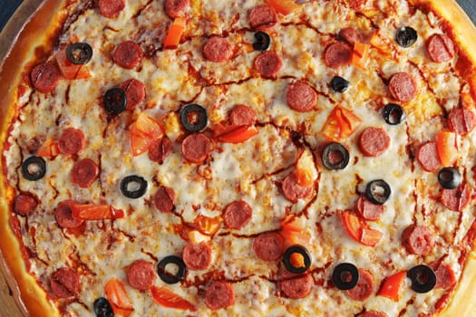 Pepperoni Pizza Perfection on Wooden Platter, close up