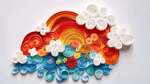 A quilling style cloud, meticulously crafted with delicate paper strips, adding a whimsical touch to any craft or creative project.