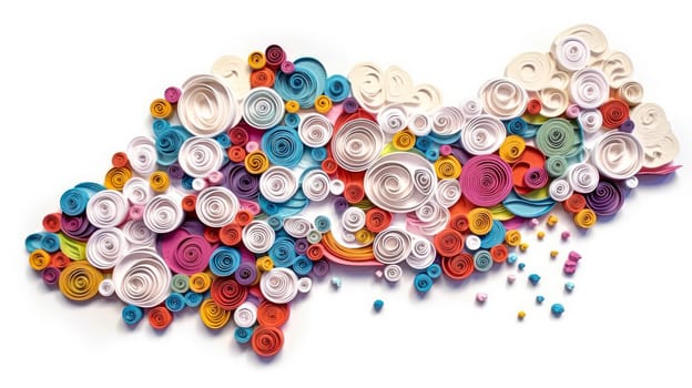 A quilling style cloud, meticulously crafted with delicate paper strips, adding a whimsical touch to any craft or creative project.