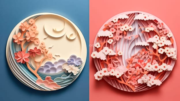 Explore the beauty of nature with intricate paper cutting 3D mountains, capturing the essence of serene landscapes in a unique artistic form.