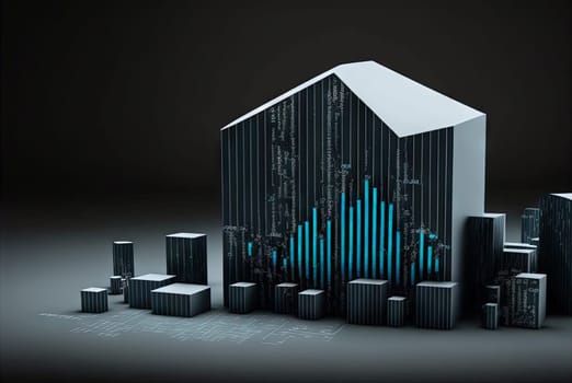 Abstract data graph concept with data clusters and particles. Digital sorting and management concept for business and finance. Generated AI