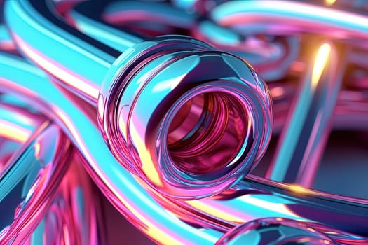 Abstract chrome pipes composition. Industry themed background with shiny metallic connected pipes. Generated AI