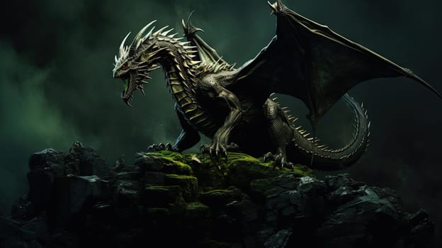 Green dragon, mysterious monster from farytales and symbol of 2024 lunar year in Chinese calendar. Generated AI