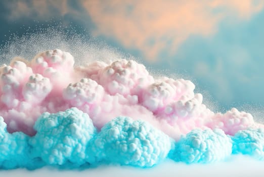 Abstract foam clouds with splashing forms and drops. Colorful foam cloud background. Generated AI