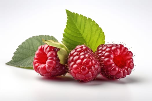 Raspberry on white background. Juicy red berry, fresh and sweet. Generated AI