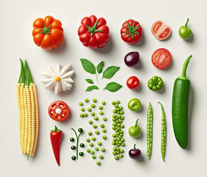 Fresh vegetables for cooking. Set of juicy vegetables on white background. Generated AI