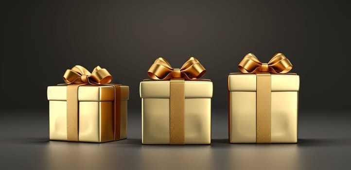 Set of gift boxes with ribbons, arranged for holidays or sale and discount event. Generated AI