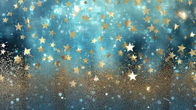 Abstract shiny background with blue and golden glitter. Scattered confetti sparkles with shiny gold and blue color. Generated AI
