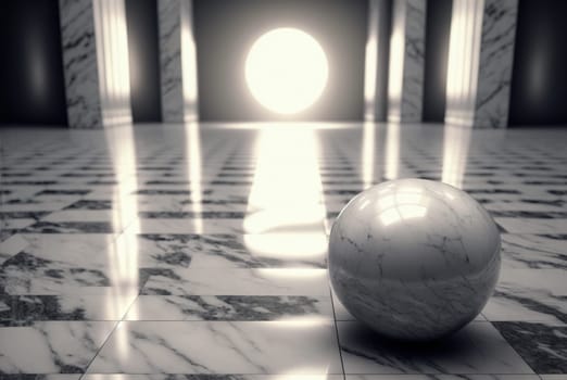 Abstract marble room with shiny lights. Interior view with marble background and scenic lightning. Generated AI