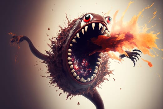 Coffee monster with crazy eyes. Cute character with caffeine energy, very excited. Generated AI