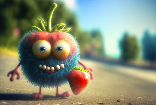 Funny exotic fruit monster. Cute juicy character with expressing freshness and fun. Generated AI