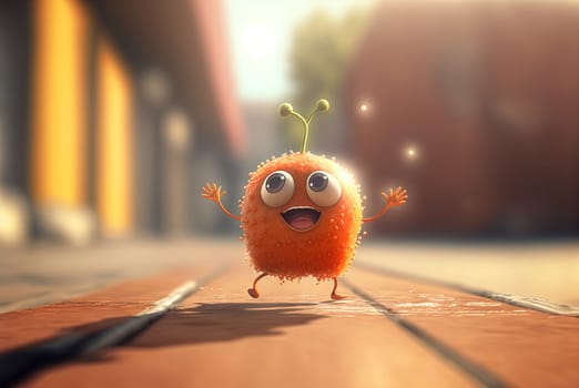 Funny exotic fruit monster. Cute juicy character with expressing freshness and fun. Generated AI
