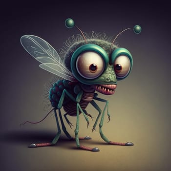 Tiny insect monster. Abstract flying creature or funny bug with cute face. Generated AI