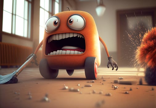 Vacuum cleaner cute and funny monster in the room. Dustsucker mascot character. Generated AI