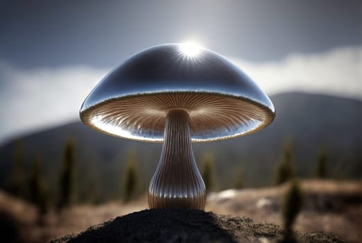 Fantasy mushroom from the alien planet with strange shape. Sci-fi or fairytale fungus. Generated AI