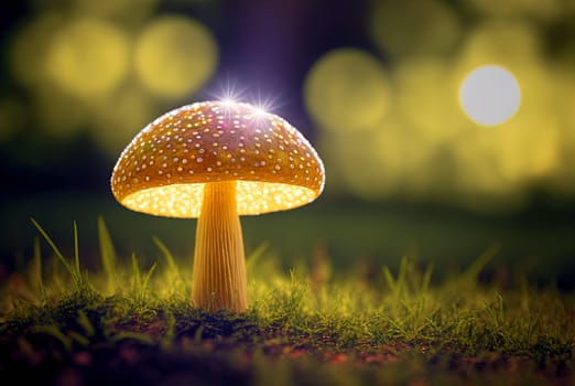 Mystery mushroom on the bump. Fairytale background with mystic mushroom. Generated AI