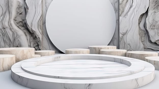 Abstract ancient pedestal in minimalistic room. Interior with sone podium. Generated AI