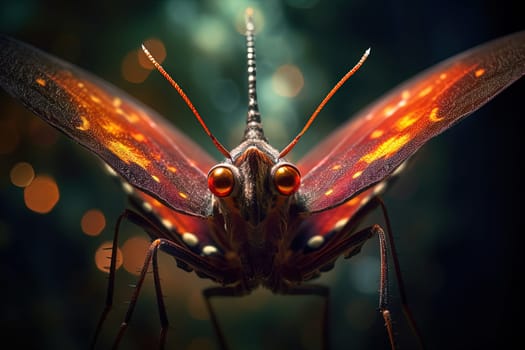 Alien butterfly from outer space looking at the camera. Cute alien insect macro image. Generative AI