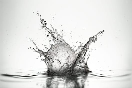 Water splash with beautiful drops flying away. Liquid motion background. Generated AI