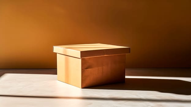 An empty cardboard box casting a shadow with a window cutout, presenting a simple yet intriguing visual concept. Ideal for various design projects.