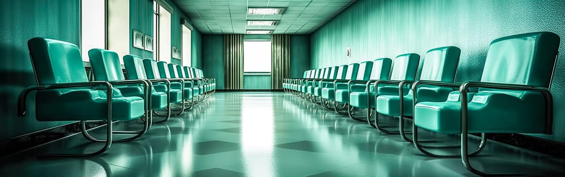 Aesthetic and clean modern clinic or vet waiting room with an empty poster, offering a welcoming atmosphere for patients and their owners.