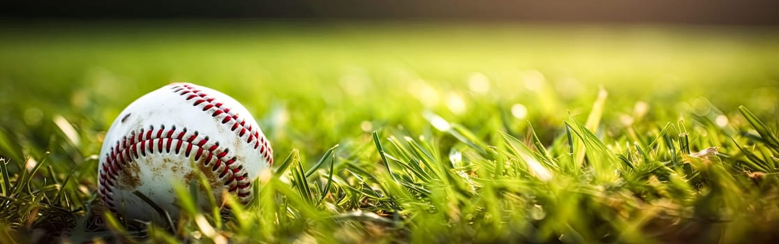 A baseball rests peacefully in the lush green grass, epitomizing the calm before the excitement of a thrilling game.