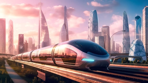 A sleek and futuristic high speed train symbolizing modernization and efficiency in transportation infrastructure.