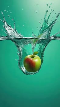 Apple falling into water with splash, isolated on background.Fresh apple with water splash on background. 3d illustration