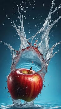 Apple falling into water with splash, isolated on background.Fresh apple with water splash on background. 3d illustration