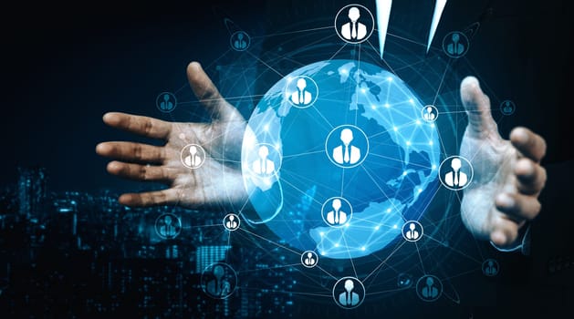 People network and global communication concept. Business people with modern interface of community linking many people around world by social media platform to connect international business. uds